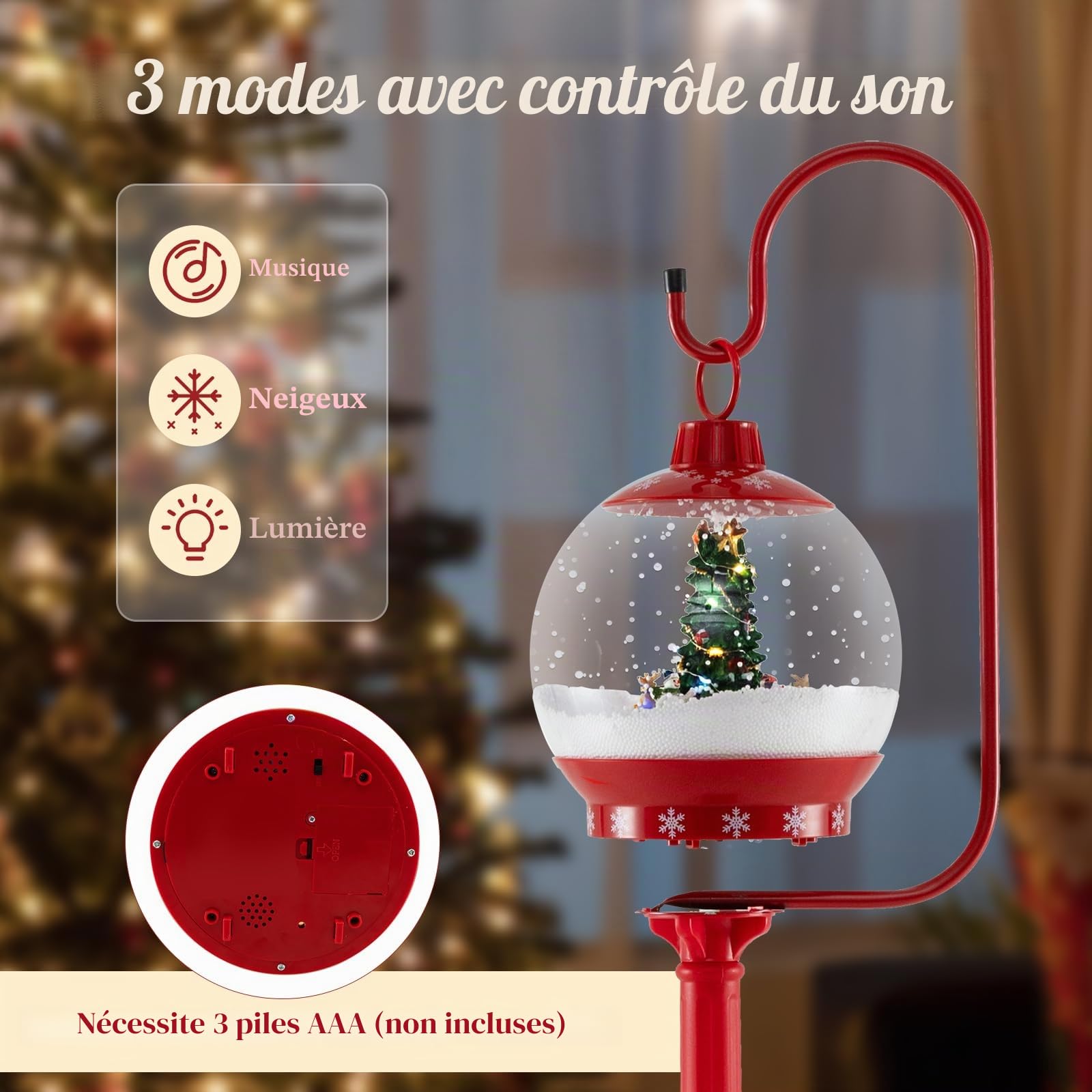 SOARS Decoration Noel, Lampadaire Noel 173CM avec Musique, Boule de Cristal | Boule Rotative à 360°, Flocons de Neige, Sapin de Noel, Deco Noel Exterieur & Interieur pour Jardin, Cour, Salon