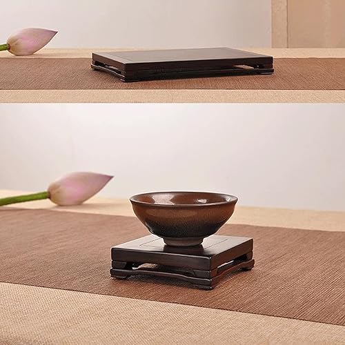 Miniatura 5 de Bonsái Pedestal de madera, base de jarrón rectangular clásico, jarrón de jade, piedra extraña, estatua de Buda, juego de té, adornos de bronce para