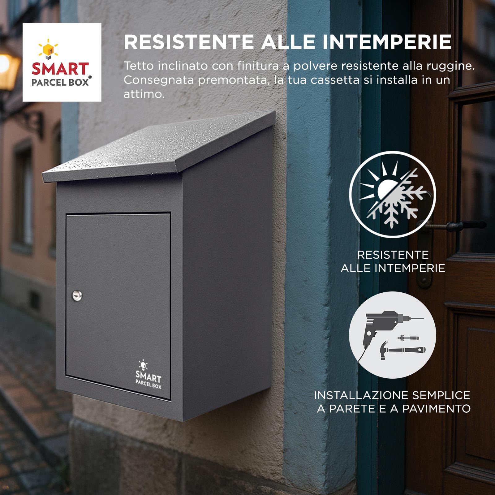Smart Parcel Box - Cassetta per lettere/pacchi media Grigio scuro con accesso frontale in acciaio