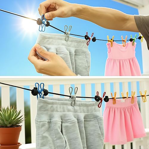 Miniatura 5 de Tendedero retráctil de viaje con 12 clips, línea de secado de ropa portátil para RV, camping, crucero, uso en interiores y exteriores