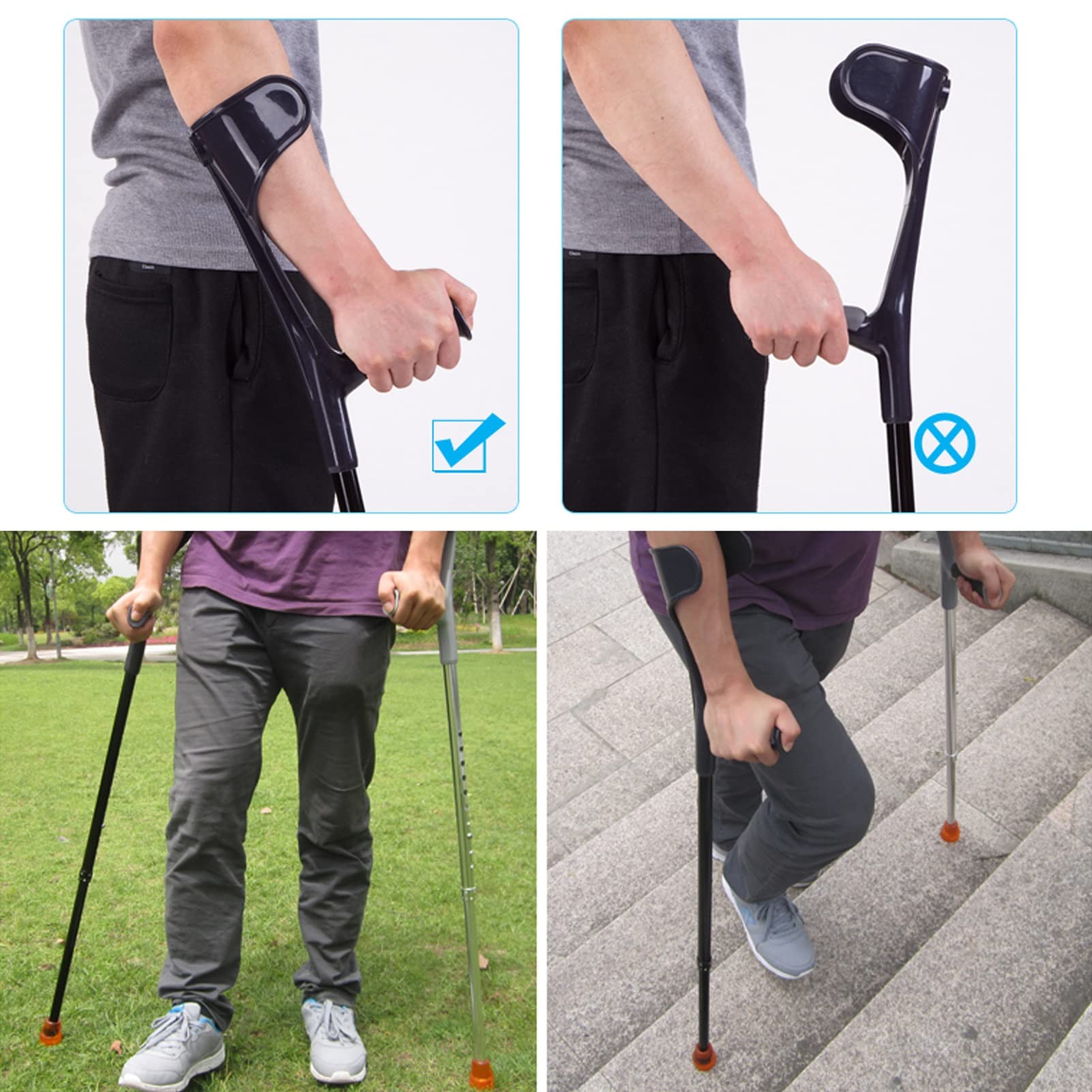 Stampelle Canadesi Pieghevoli (1 Paio), Stampelle Ortopediche Regolabili, Stampelle Ergonomiche in Alluminio Leggere per Adulti, Ideali per Viaggiare o Lavorare (Color : Silver)
