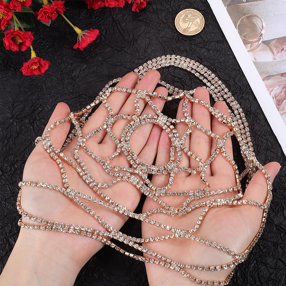 GORGECRAFT Rhinestone Beaded Caps Headpieces Vintage Crystal Head Chain Wedding Bridal Flapper Bling Headband 20s Layered Hair Jewelry Light Gold Boho Hair Accessories for Women Party Prom Costume - Image 3