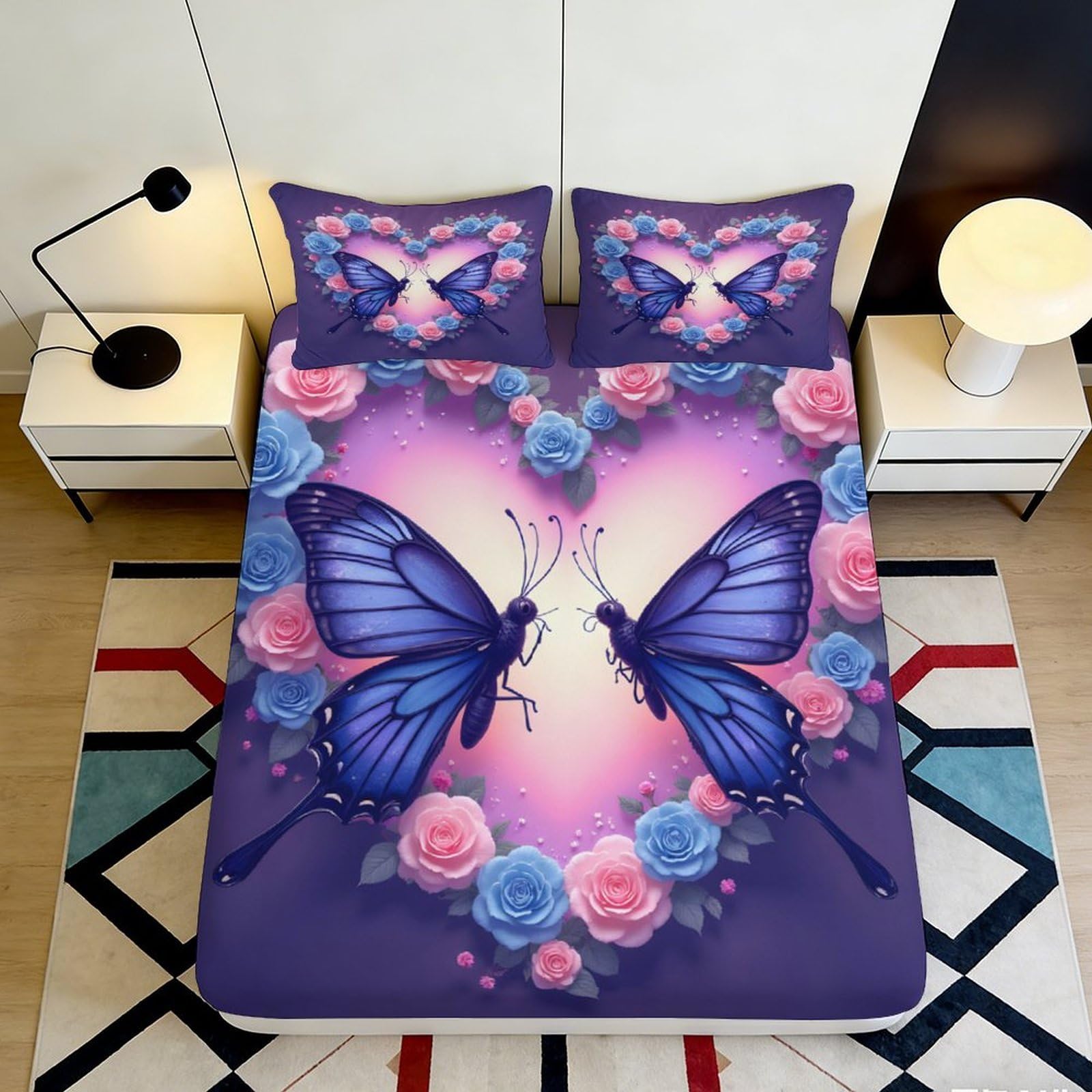 3D Printed Cartoon Cow Fitted Sheet Microfiber Deep Pocket Non-Slip Bedroom Bedding Cow Mattress Fitted Cover for Adults Youth 180x200x25cm