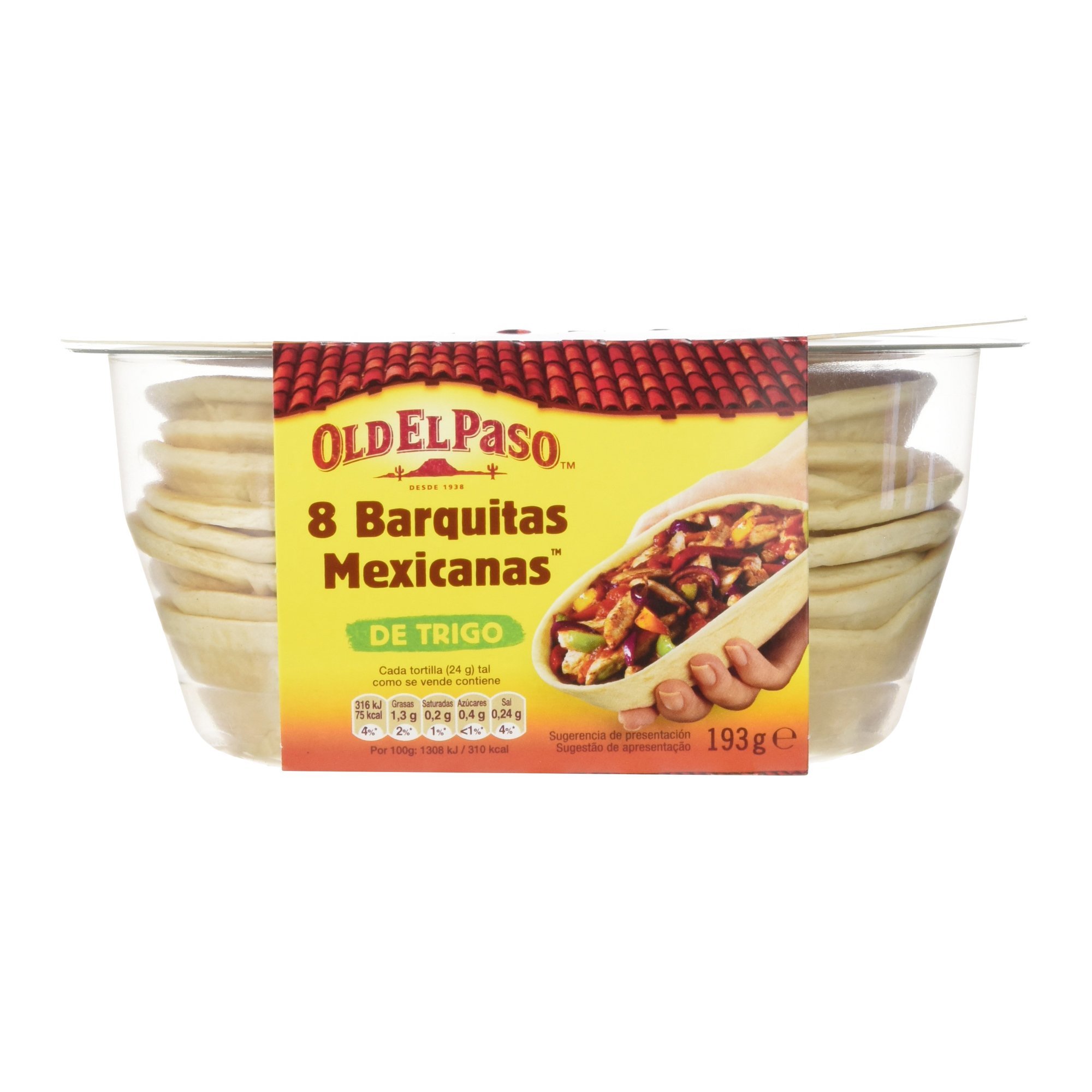 Old El Paso Tortillas de Trigo Barquitas, Fáciles de Llenar, Sin Conservantes, 8 Unidades, 193g