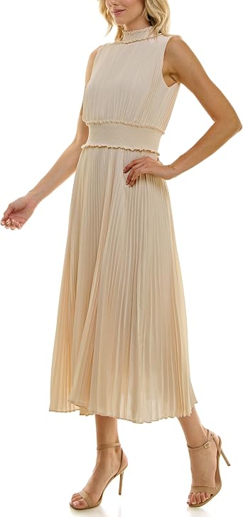 Nanette Nanette Lepore Women's Smocked High Neck Pleated Maxi Dress