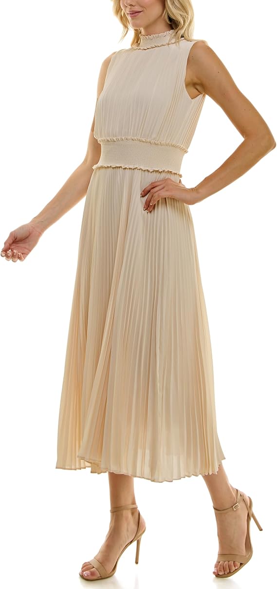 Nanette Nanette Lepore Women's Smocked High Neck Pleated Maxi Dress