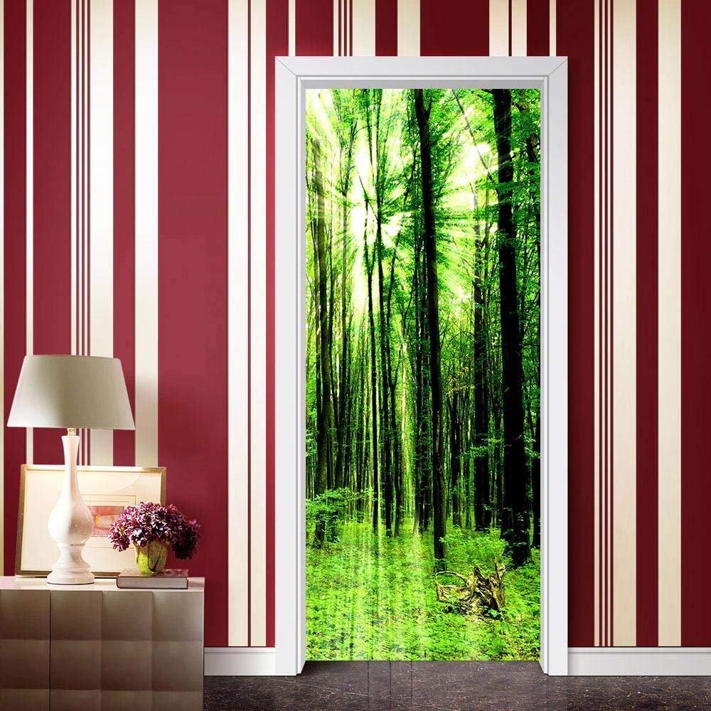 Pegatina 3D De Puerta De Bosque - Autoadhesiva, Extraíble, 90x200 Cm, Decoración Para Pared