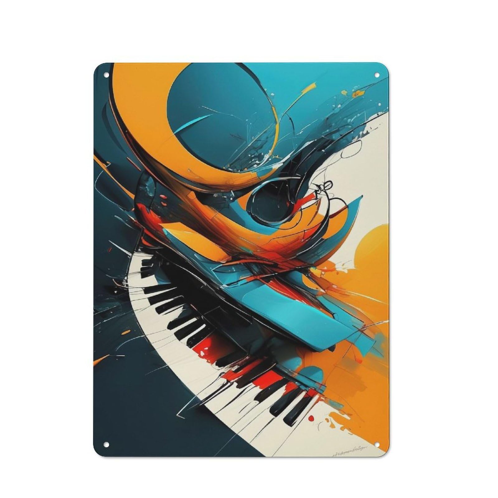 Piano Keys Abstract Art Rustic Metal Sign 40x30cm for Workshop Wall, for Collectors of Rustic Metal Wall Decor
