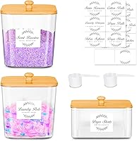 efluky 3-Pack Laundry Pods Containers & Dryer Sheet Holder Set - Clear Bamboo Lid Organizers with Labels for Pods, Powder, Boosters