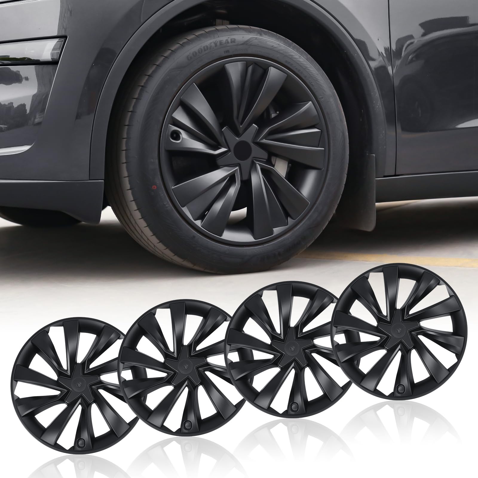 Model Y Wheel Covers 19 inch Juniper Crossflow 2025 2026,19" Hurricane Matte Black Wheel Hubcaps Compatible with Tesla Model Y Accessories 2025 2026 (Refreshed Juniper Only)