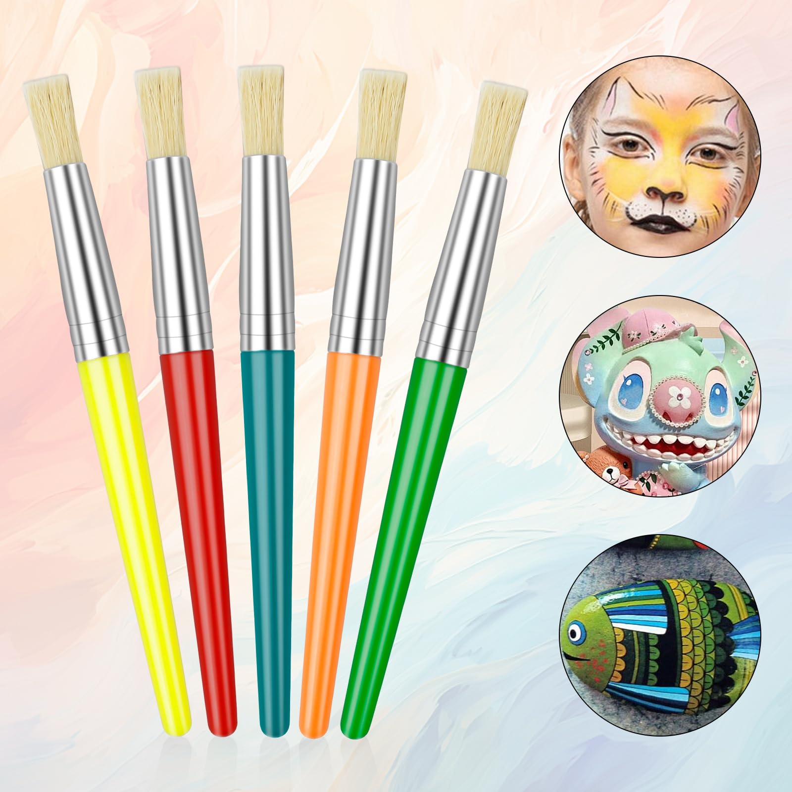 Lot De 10 Pinceaux De Peinture Pour Enfants Dès 2 Ans - Poils Doux, Manche Court, Pour Peinture Lavable (Ronds & Plats)
