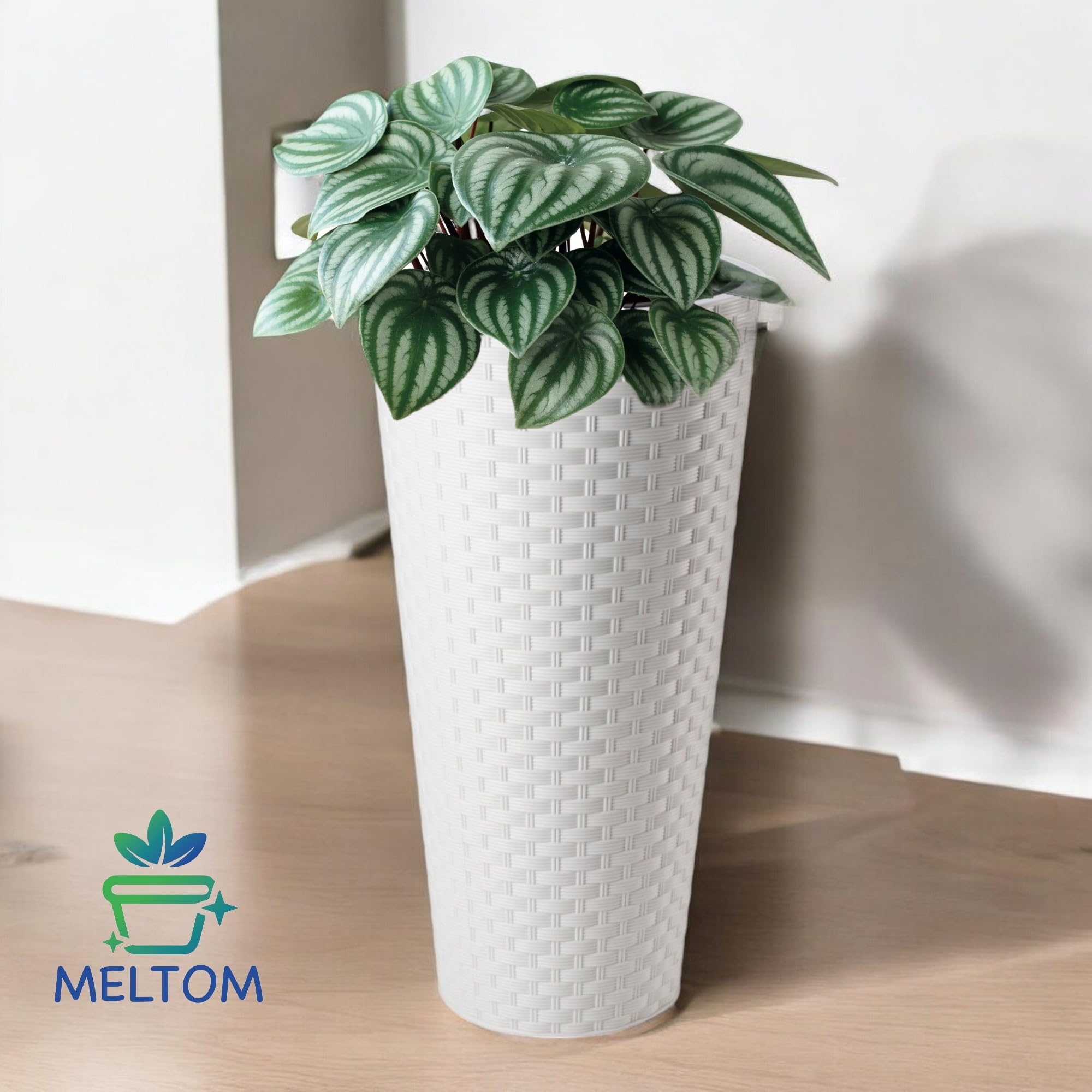 Vaso Rotondo In Rattan Sintetico Zanvic – 8 Litri Con Inserti, Per Interni/Esterni, Resistente Ai Raggi UV, Colore Ocra Scuro