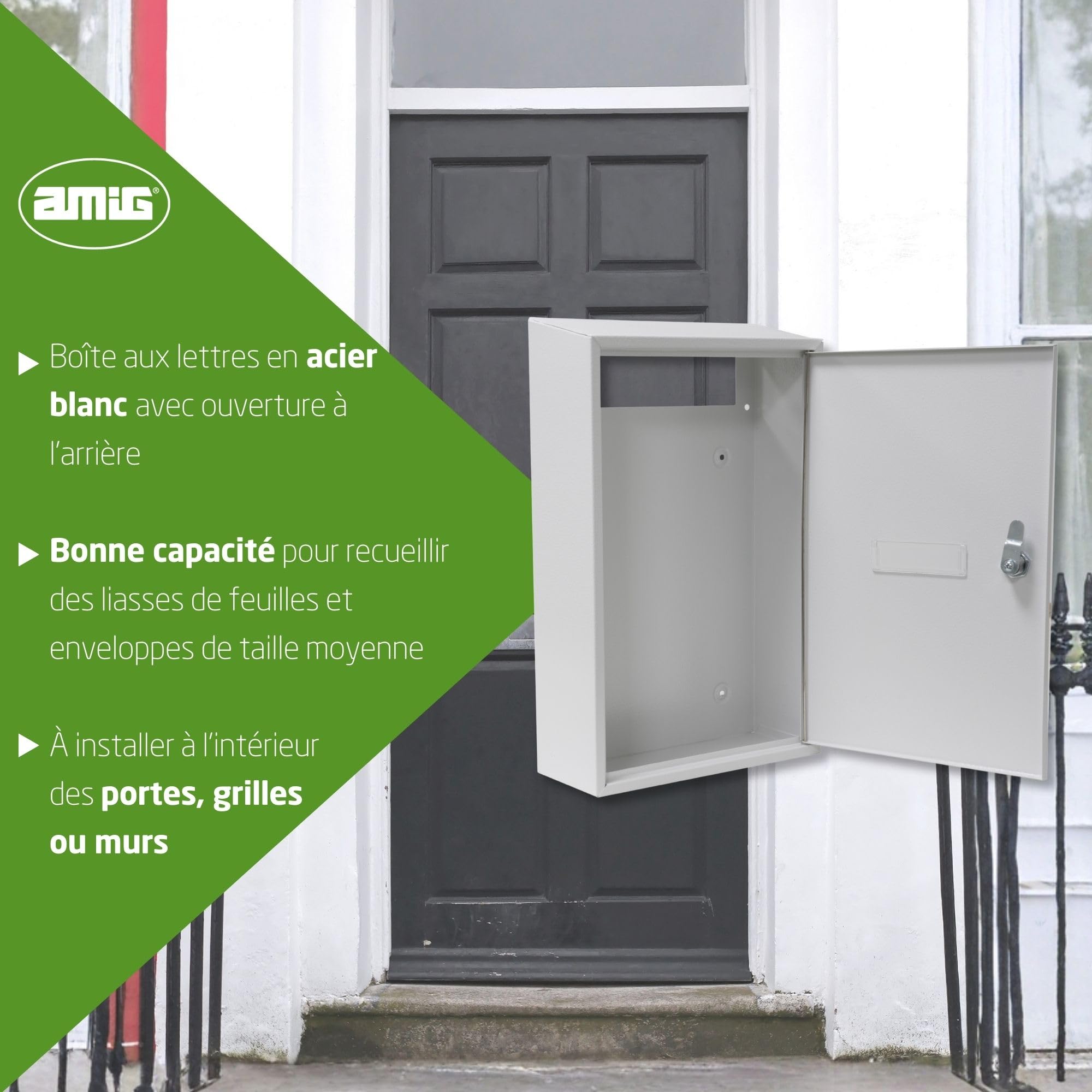 Amig - Collecteur de Lettres en Acier - Boîte aux Lettres Murale extérieure pour courrier - Design résistant et sécurisé - 360 x 260 x 80 mm - Acier - Finition Noire