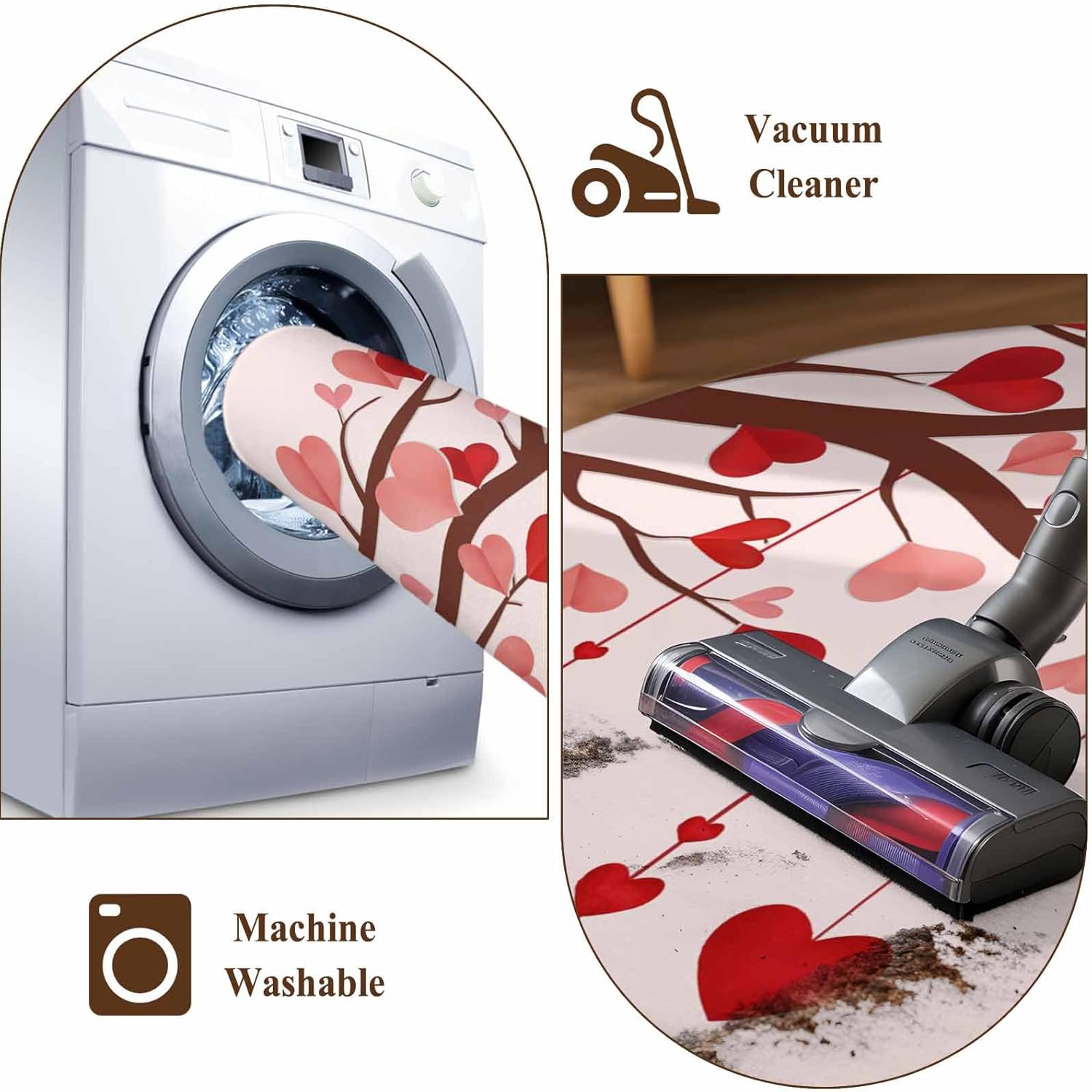 Valentine's Day 3x5 Area Rug for Kitchen Entryway Red Love Tree Heart Petal Pink Ombre Romantic Washable Entryway Rug Absorbent Non-Slip Indoor Carpet for Entrance Dining Room Home Office Decor