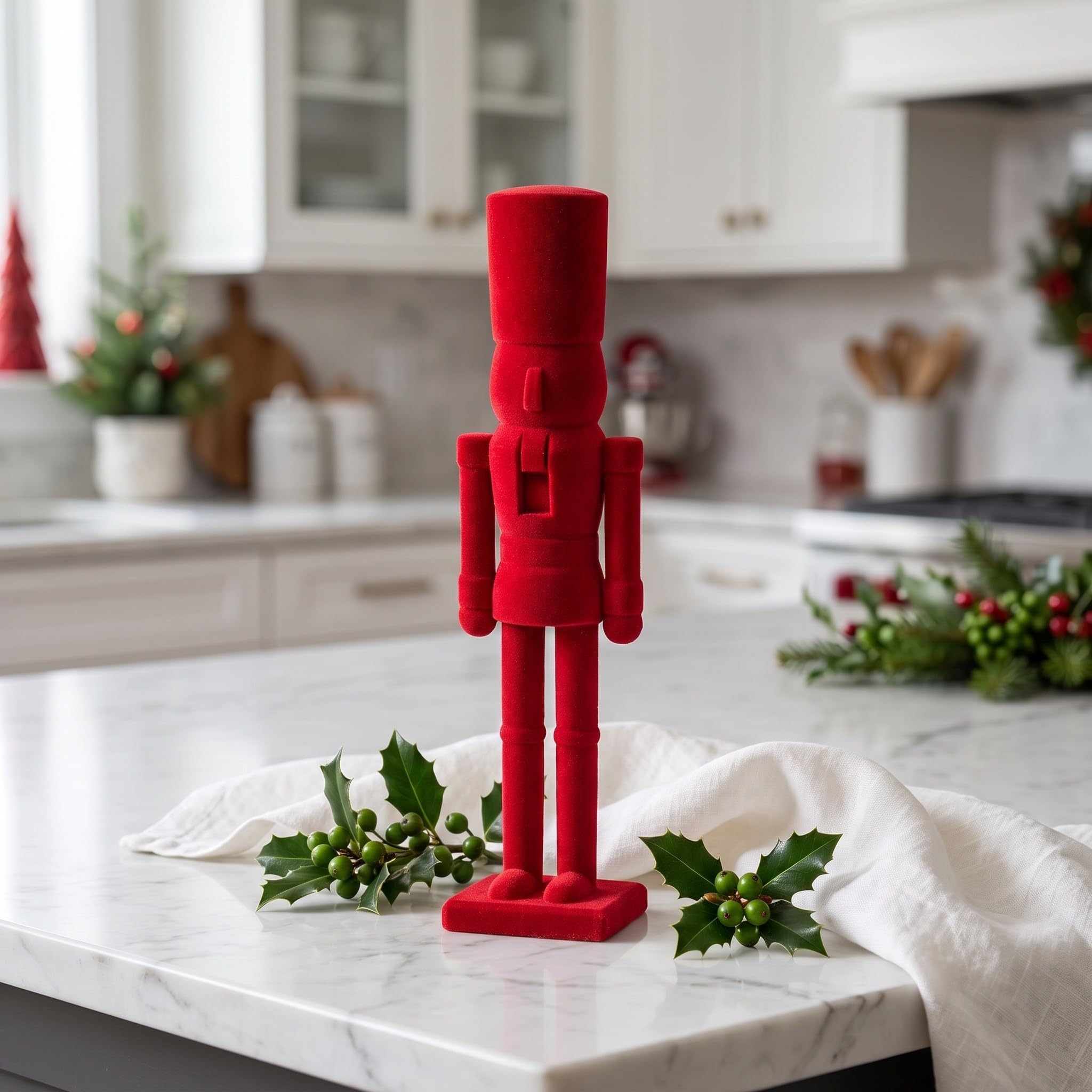 UKCOCO Flocada Figura Roja de Resina Tradicional Cascanueces Navideña