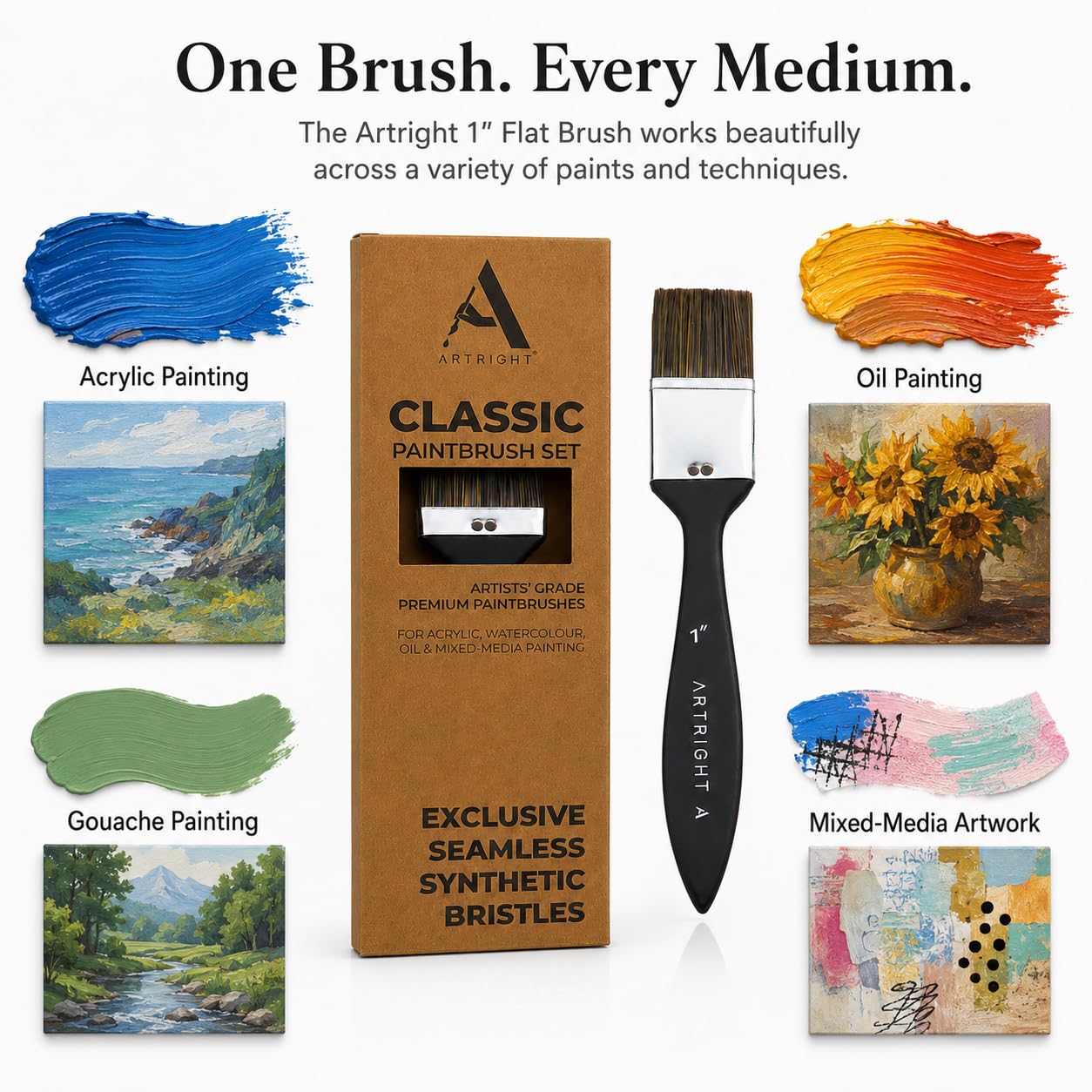 ArtRight Flat Wash Paint Brushes - Handmade Professional Artist Painting Brushes for Painting for Acrylic, Oil & Gouache Painting (1 inch wash Brush)(Wood) 4