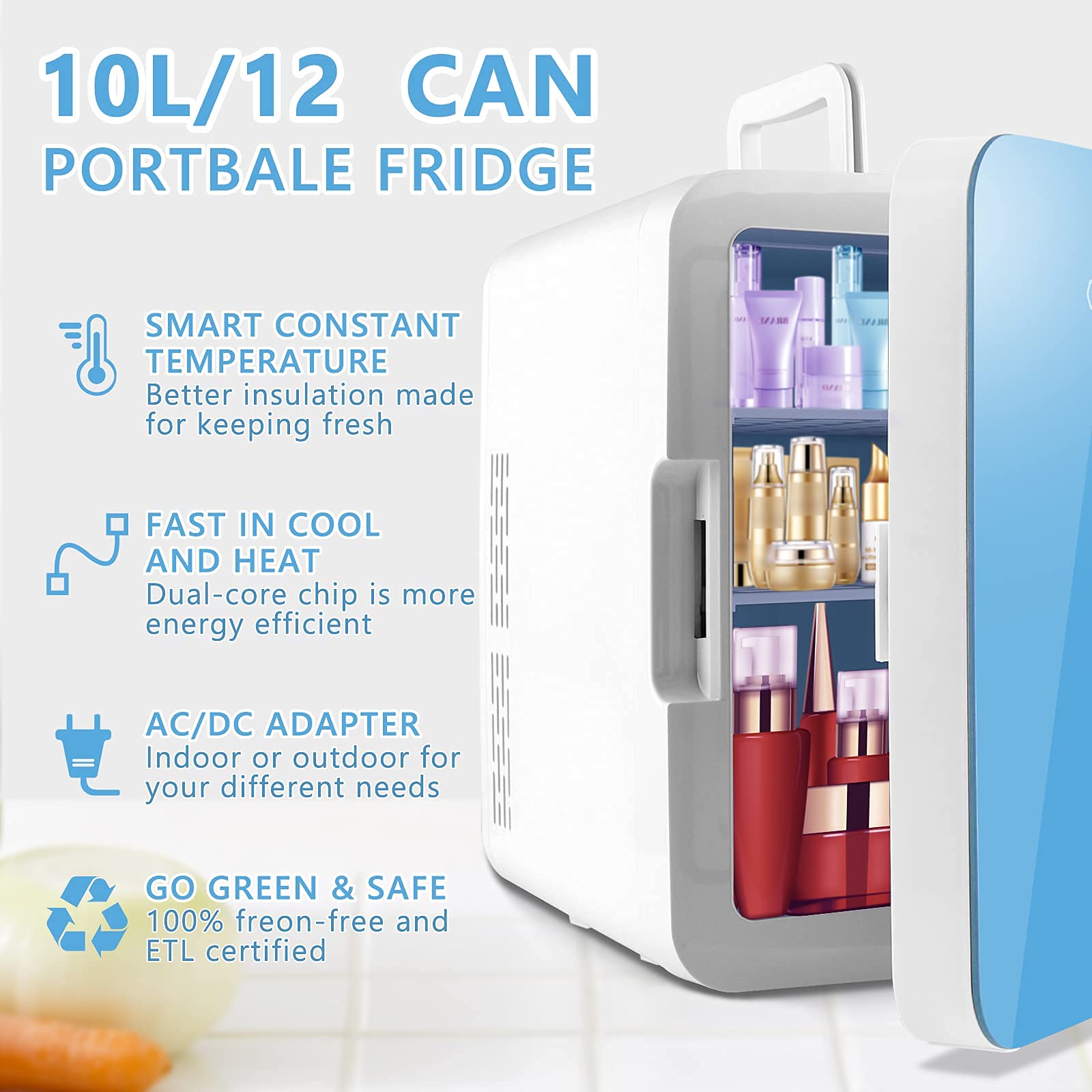 Buy Cenow Mini Fridge for Bedroom, 10 Liter/12 Can Rapid Cooling Skincare Fridge for Cosmetics