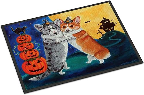 Caroline's Treasures 7413JMAT Corgi - Tapete de Halloween Scare de 24 x 36 pulgadas, tapete para puerta delantera, para interiores y exteriores,