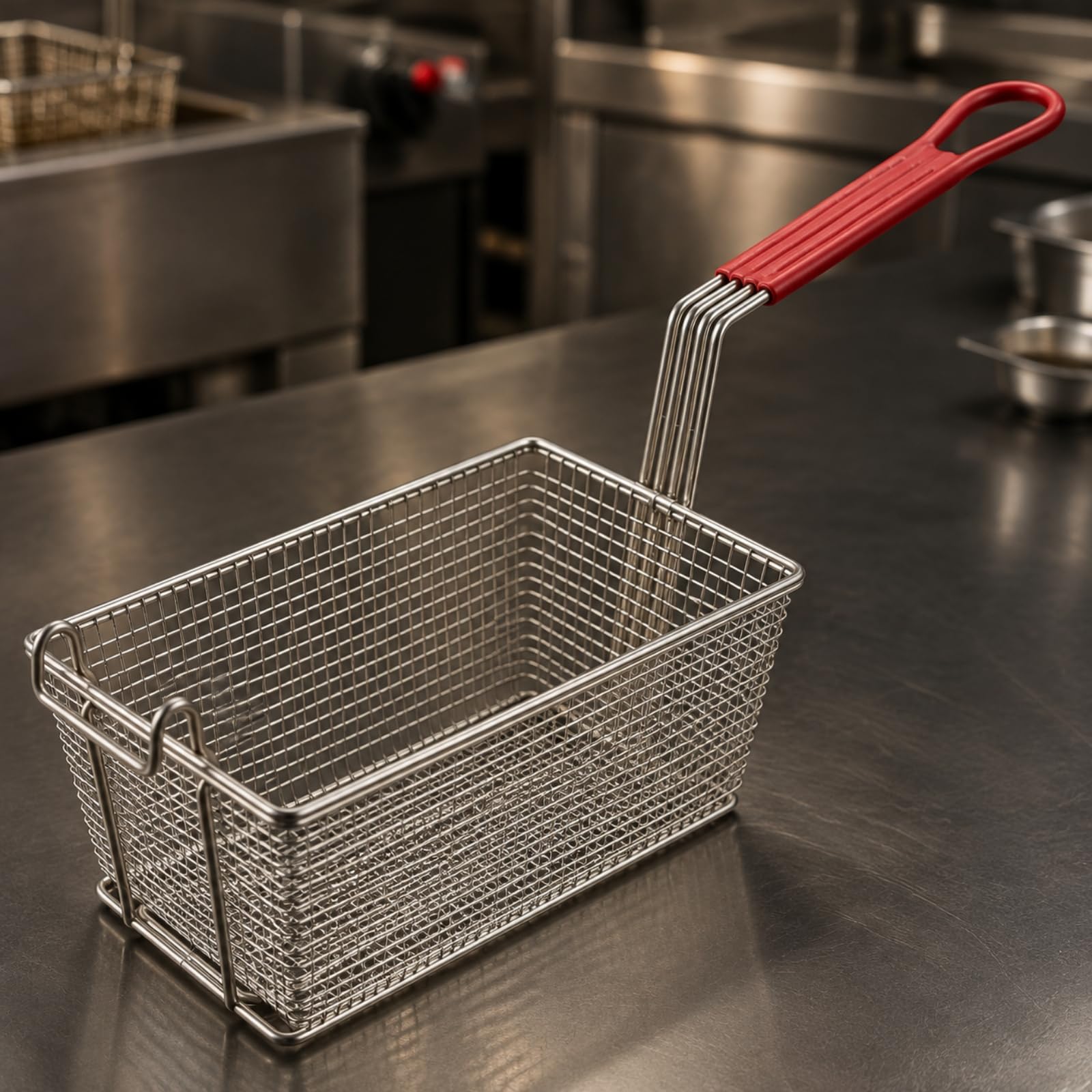 Panier Friture Professionnel en Acier Inoxydable Résistant à la Chaleur Panier Friture Poignée Longue pr Restauration Rapi, Rectangulaire L