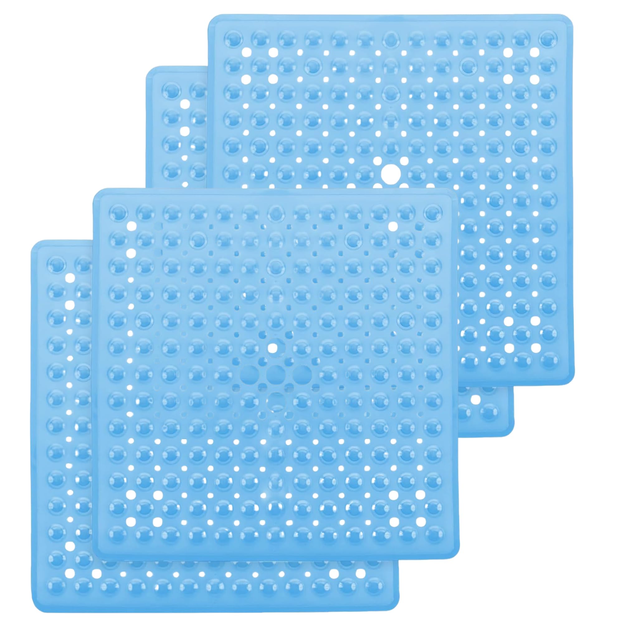 Moonlight20015 Blue Non Slip Shower Bath Mat 4 Pack – Anti Mould & Mildew Pvc Bathroom Mats With Suction Cups, Drain Holes, Machine Washable, Ideal For Bulk & Wholesale Use (53X53cm, )