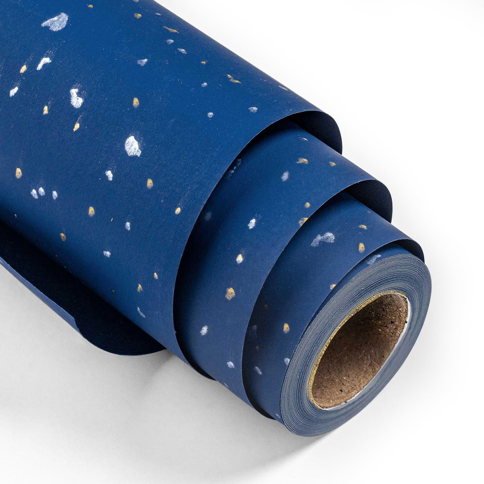 MAYPLUSS Navy Blue Wrapping Paper Roll - 17Inch x 16.5Feet - Masculine Black Gold Shiny Flakes on Matte Dark Navy Blue Heavy Gift Wrap Paper w/Silky Touch for Father's Day, Birthday, Holiday โ image 1