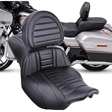 Low-Profile Rider Passenger Gel Seat with Adjustable Driver Backrest for Harley Touring Road Glide/Street Glide 2024-2026, CVO Road Glide/CVO Street Glide 2023.5+ Black Horizontal Stripes