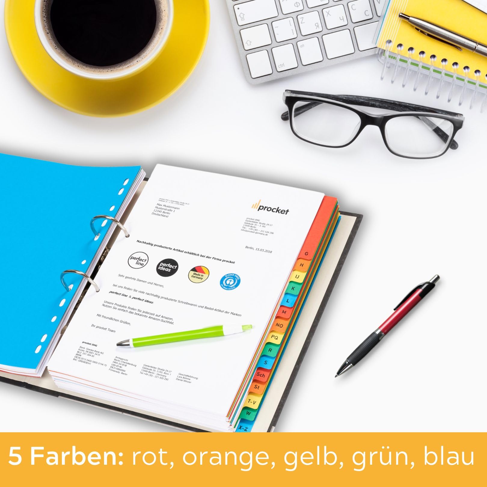 Divisori Raccoltori A-Z DIN-A4 - 20 Pezzi Per Raccoltori, Cartoncino Riciclato, Colorati, Made In Germany - Foto 10