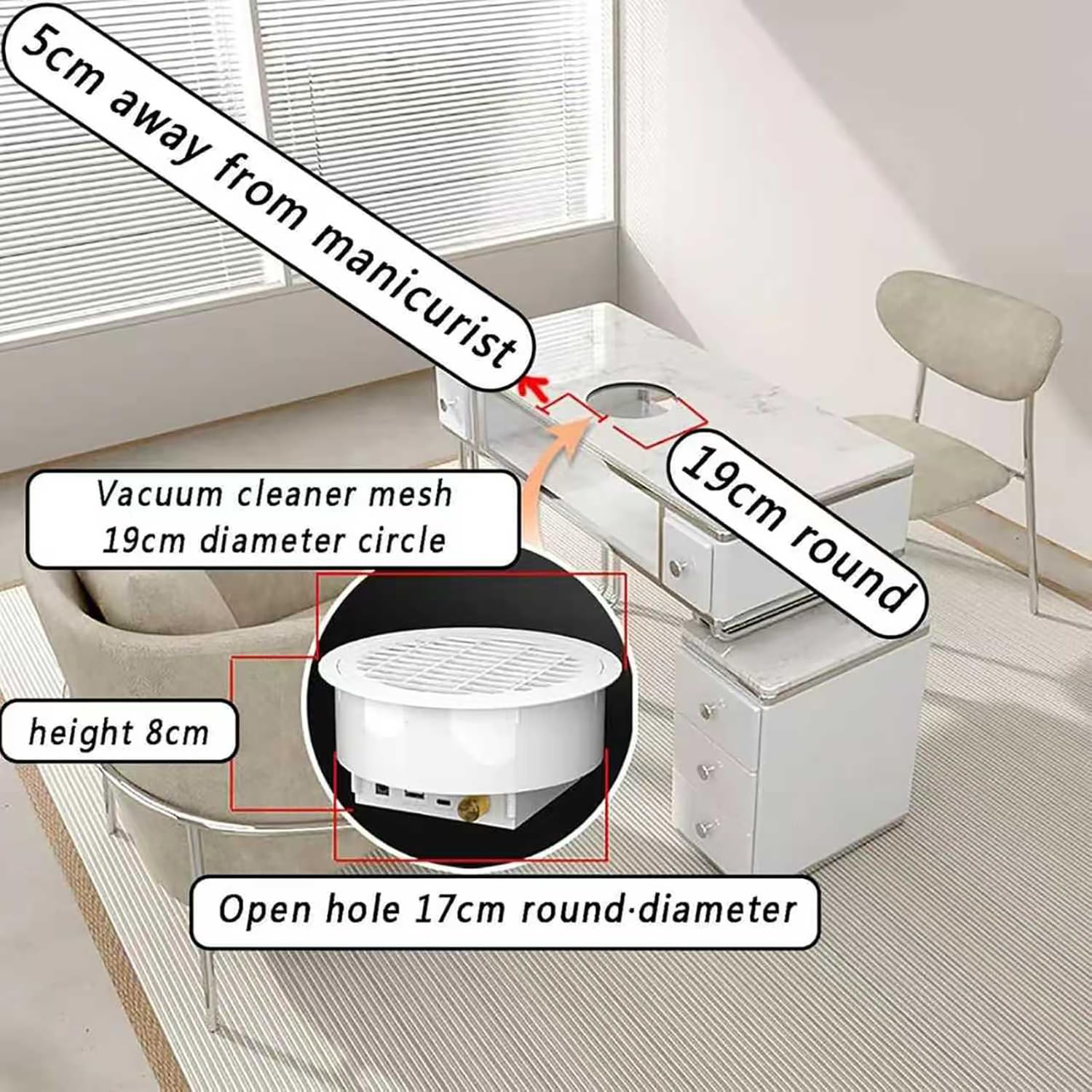 COYEUX Aspiratore per Polvere di Unghie, Potente Ventilatore Aspiratore per Unghie, Estrattore per Unghie, Ventilatore 12V-5500rpm, con Filtri Riutilizzabili, Installazione Incassata, per Saloni