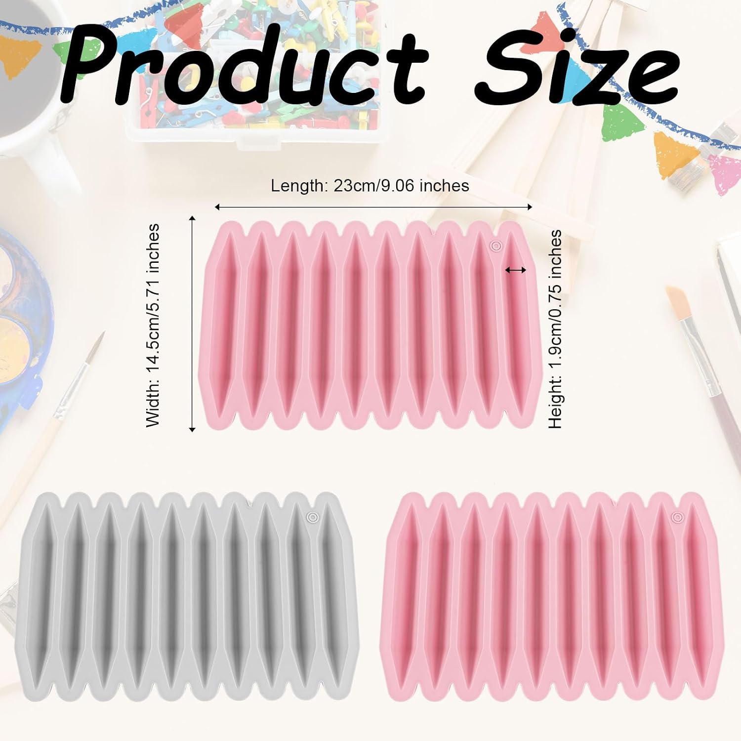 4 Pcs Crayon Molds Silicone Oven Safe,Reusable Crayon Mold,3D Molds Silicone Machine,10 Consecutive Double Tipped Triangular or DIY Making Chocolate Candle Melting(Pink,Grey)