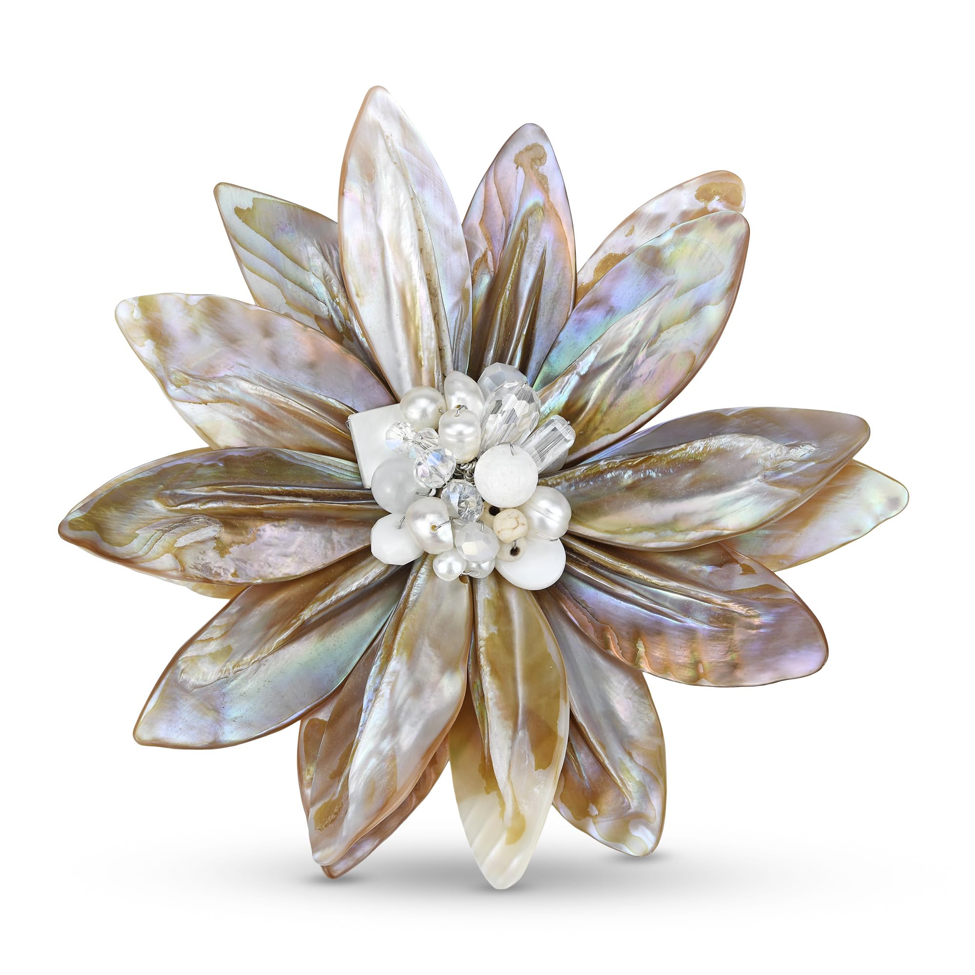 AeraVida Water Lily Mother of Pearl Brooch Pin | Green, Tan Brown, Red, Orange and Rainbow Floral Statement Jewelry for Women | Clothes Accessories | Brooch Dress | Large Brooches