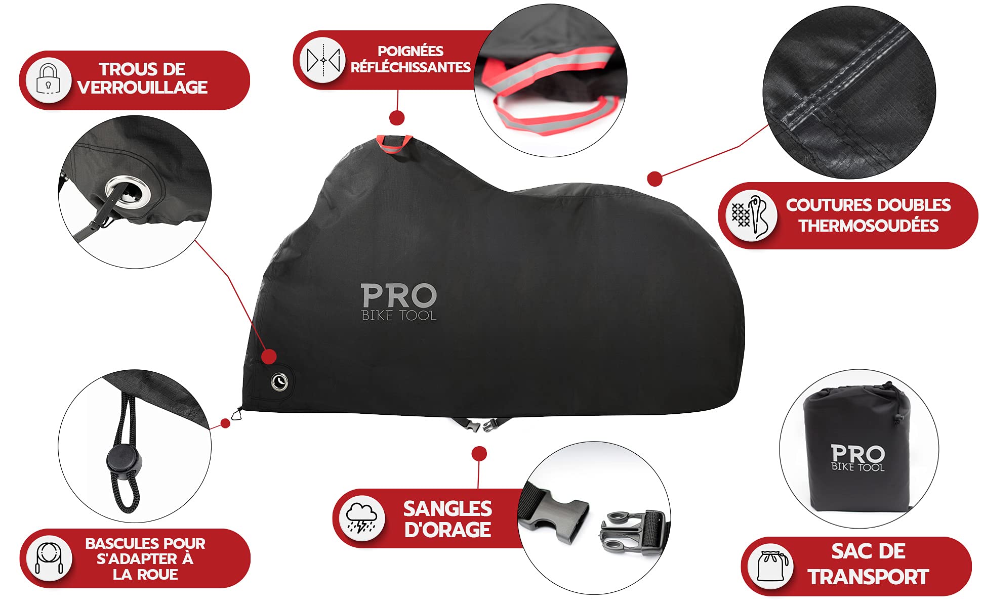 PRO BIKE TOOL Housse de protection pour vélo d'extérieur - Taille XXL pour 2 à 3 vélos - Utilisation stationnaire pour cour, jardin ou intérieur - Protection contre toutes les conditions