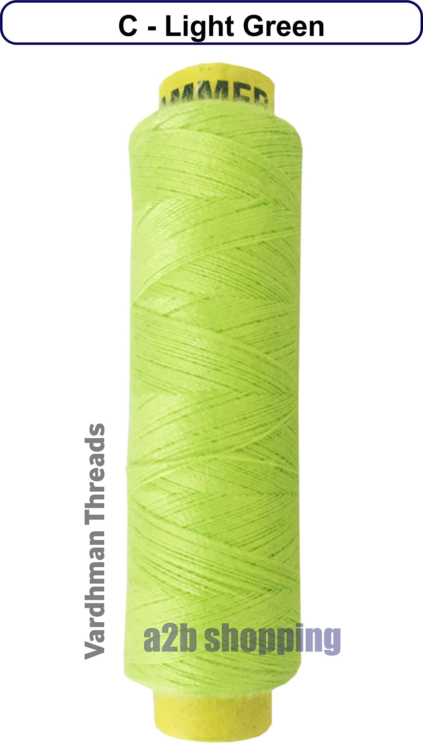 SINGLE COLOUR - Sewing Thread Poly Hammer Reel Spool Quality Yarn (C - Light Green)