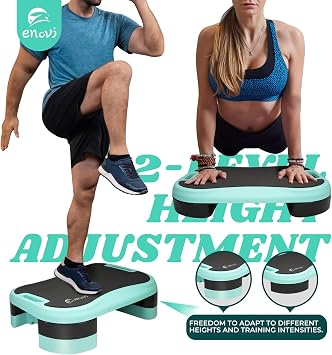 Basic Steppers for Exercise at Home, Aerobic Steppers, Exercise Step Platform with Soft cushion and 2 Adjustable Height Risers