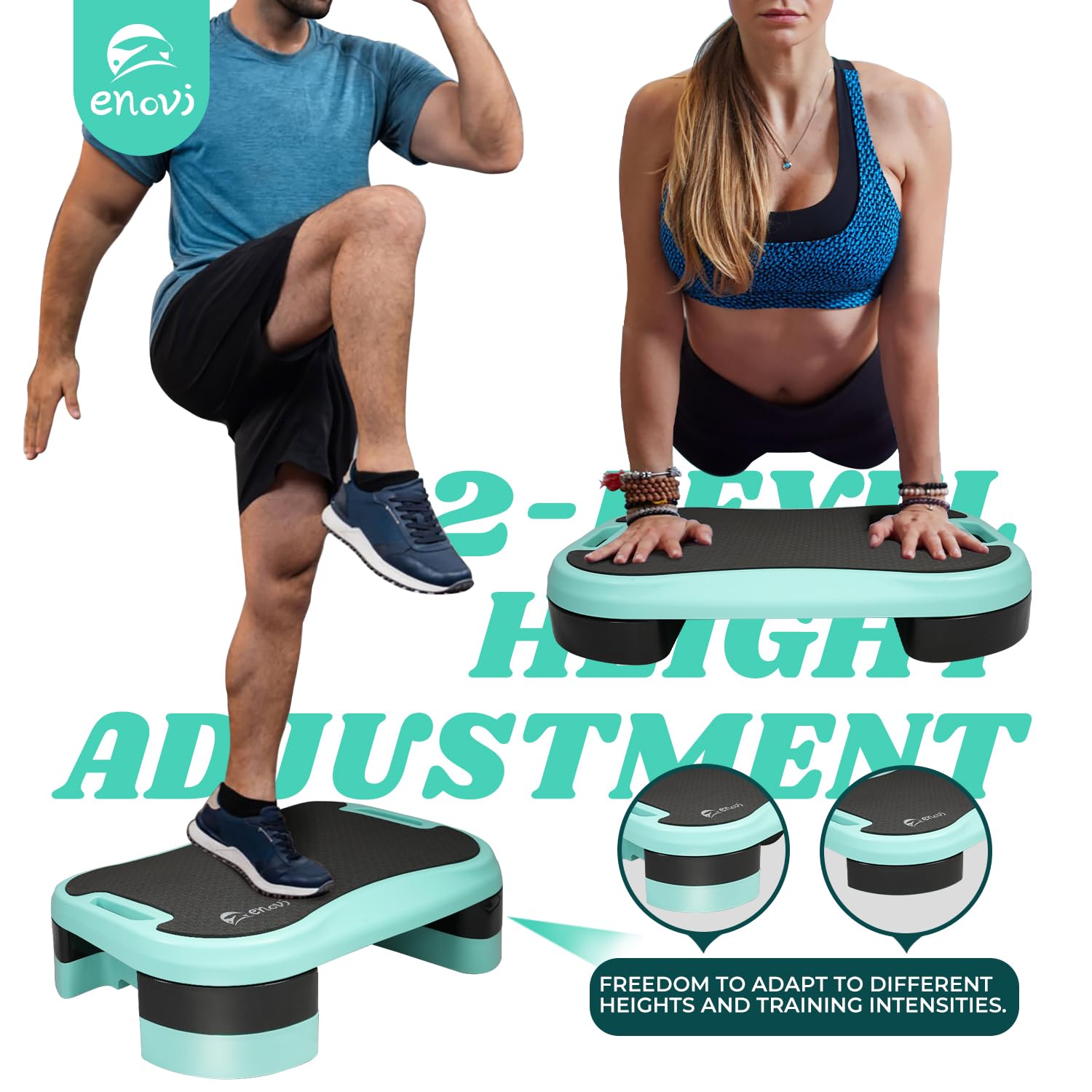 Basic Stepper für das Training zu Hause, Aerobic-Stepper mit weichem Kissen und 2 höhenverstellbaren Erhöhungen
