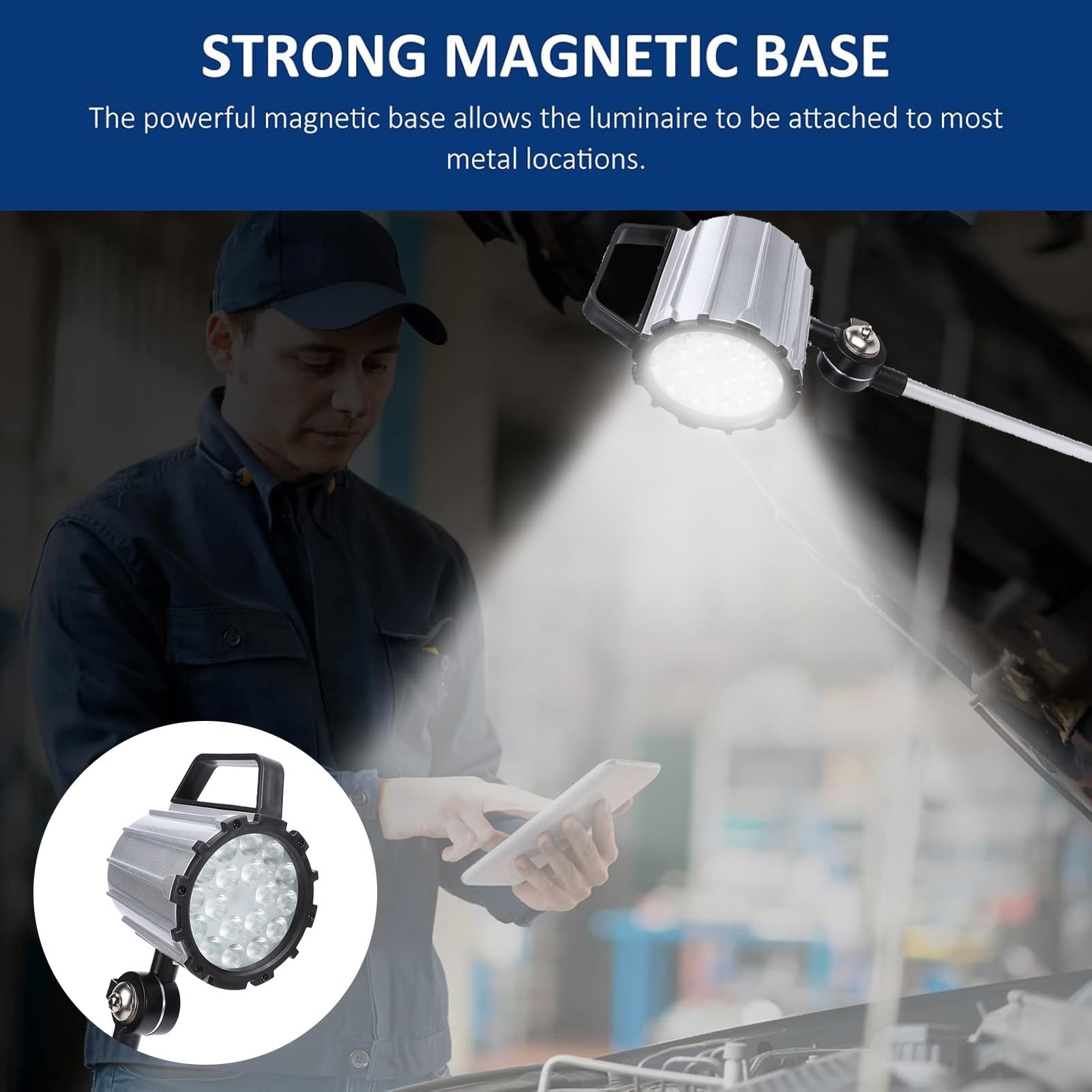 Fafeicy Luz de Torno de Madera 24W LED Articulado Luz de Máquina de Cabeza Ajustable de 360° para Tornos CNC Fresadoras Amoladoras 24V