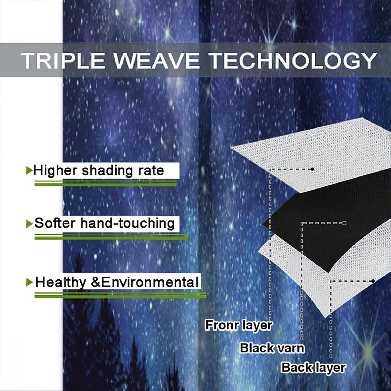 Fantasy Night Sky Curtains Stars Galaxy Mist Forest Art Prints Rod Pocket Blackout Window Drapes for Living Room Bedroom Cafe Kitchen Decor W21xL63in 2 Panels