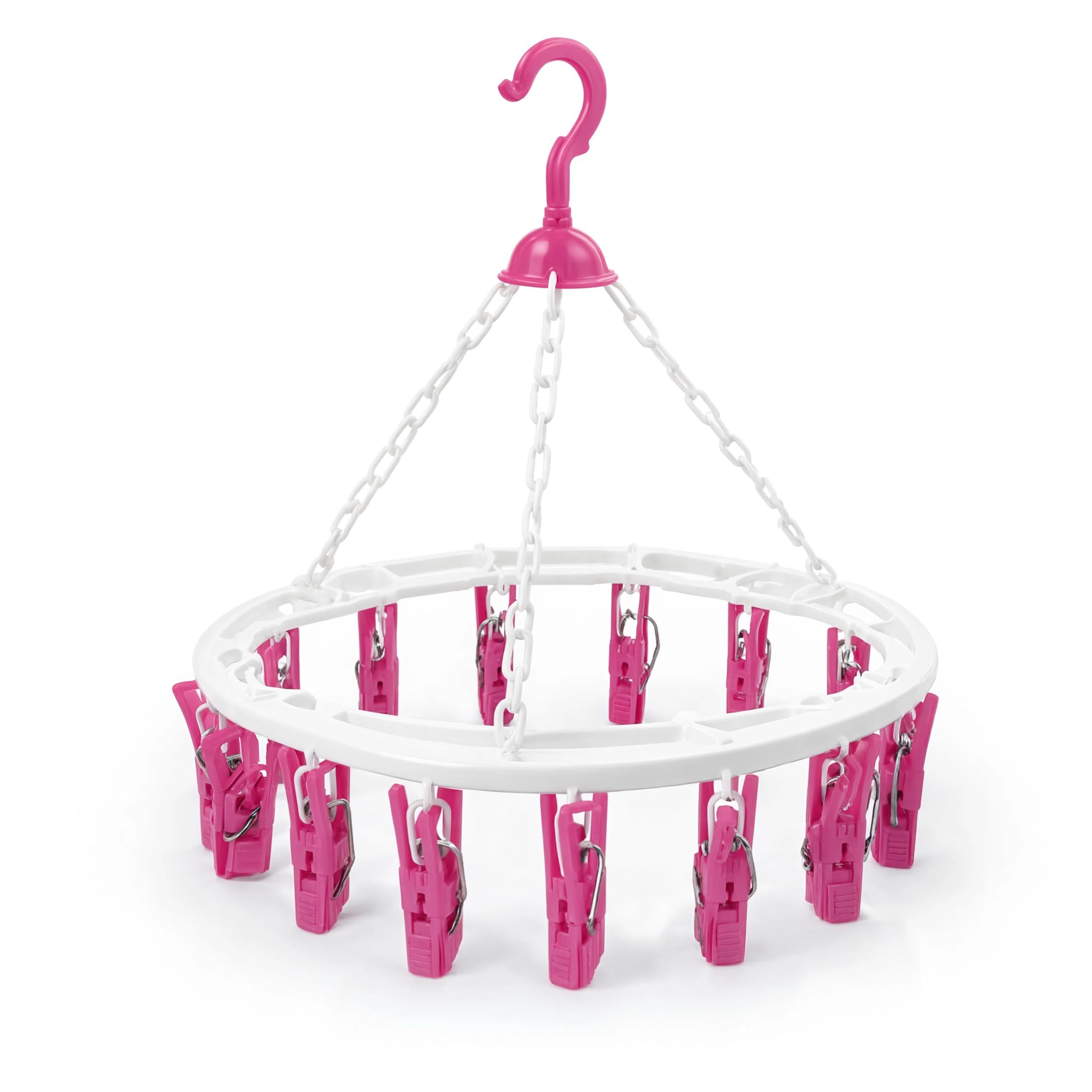 Plastic Clothes Drying Hanger with Strong Clips | Round Hanging Laundry Dryer | Space Saving Indoor & Outdoor Garment Drying Rack | Durable Hanging Cloth Organizer, 18 Clips-image-3