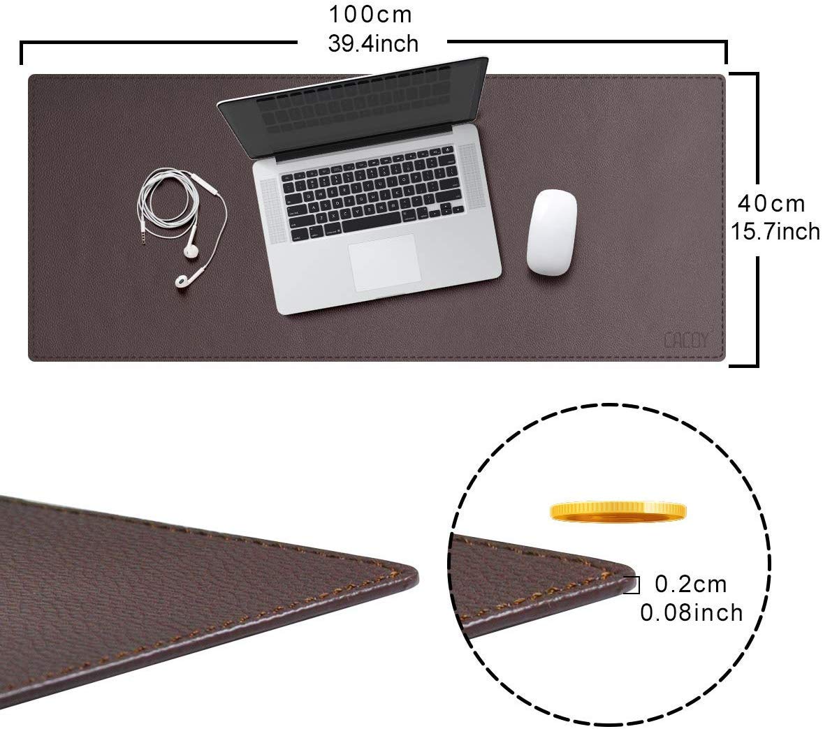 Luxuriöse Schreibtischunterlage aus Leder, multifunktional, für Büro, Tastatur, Schreibunterlagen, wasserdicht, für Zuhause, Laptop, Gaming-Matten für Manager, Herren, Studenten, braun, 90 x 60 cm