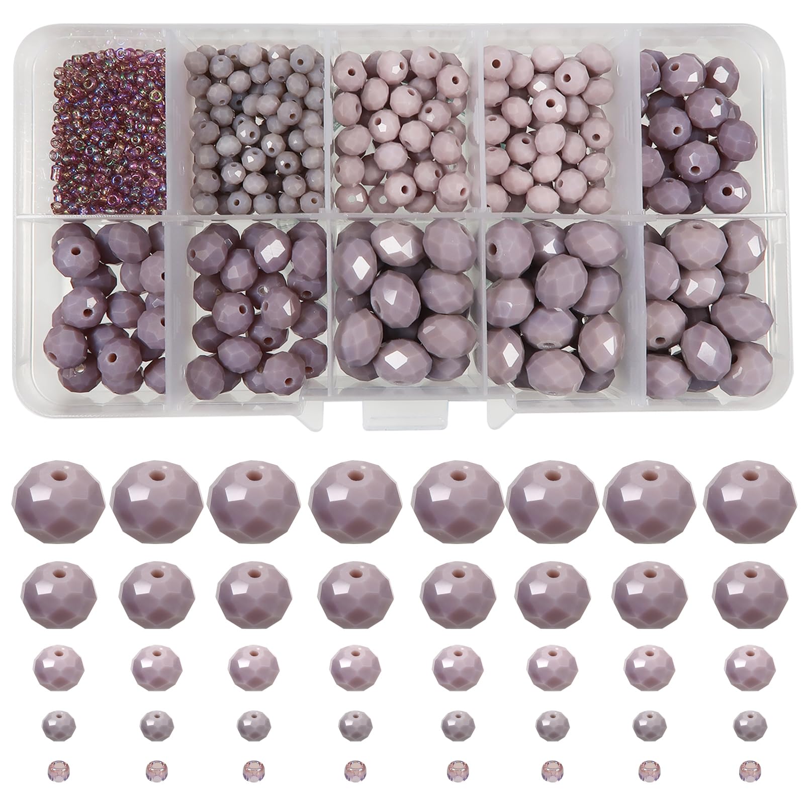 TOAOB 1000pcs Assorted Light Violet Crystal Glass Beads Faceted Spacer Bead 2mm 4mm 6mm 8mm 10mm for Jewelry Making DIY Craft Project