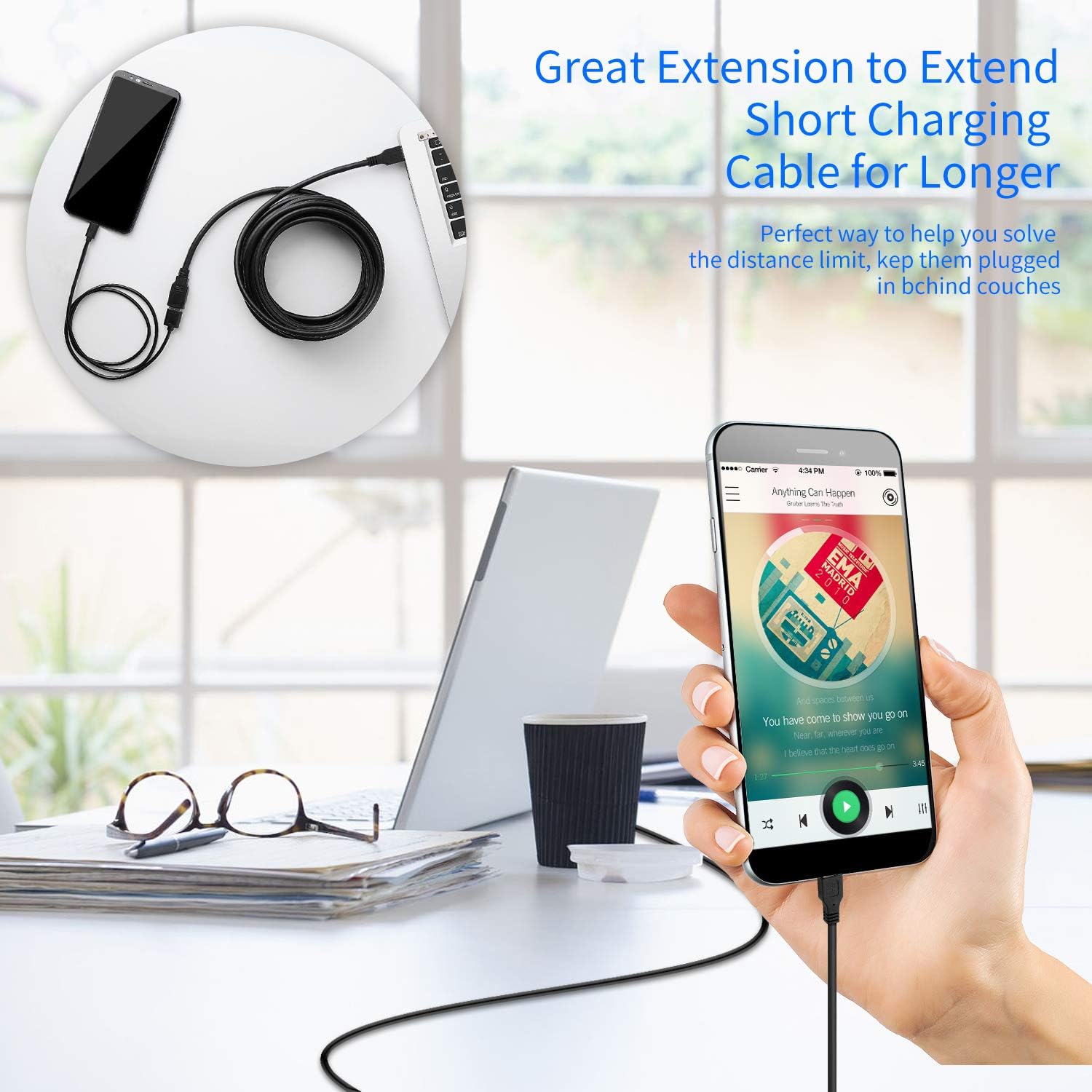 Nanxudyj USB Extension Cable 1ft USB 3.0 Extender Type A Male to Female Data Transfer Cord 5Gbps for Playstation, Xbox, Oculus VR, USB Flash Drive, Card Reader, Hard Drive, Keyboard, Printer