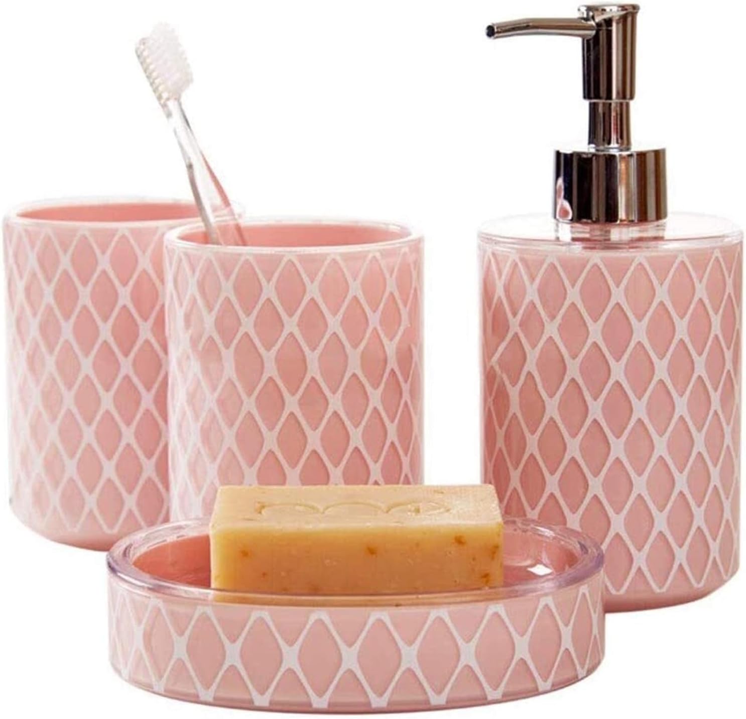 Soap Dispenser Refillable Hand Lotion Dispensers, Bathroom Accessories Set Modern Design 4-Piece Bathroom Accessories Set Soap Dispenser for Soap Dish |?Lotion Dispenser Rinse Cup Bathroom Decor and H