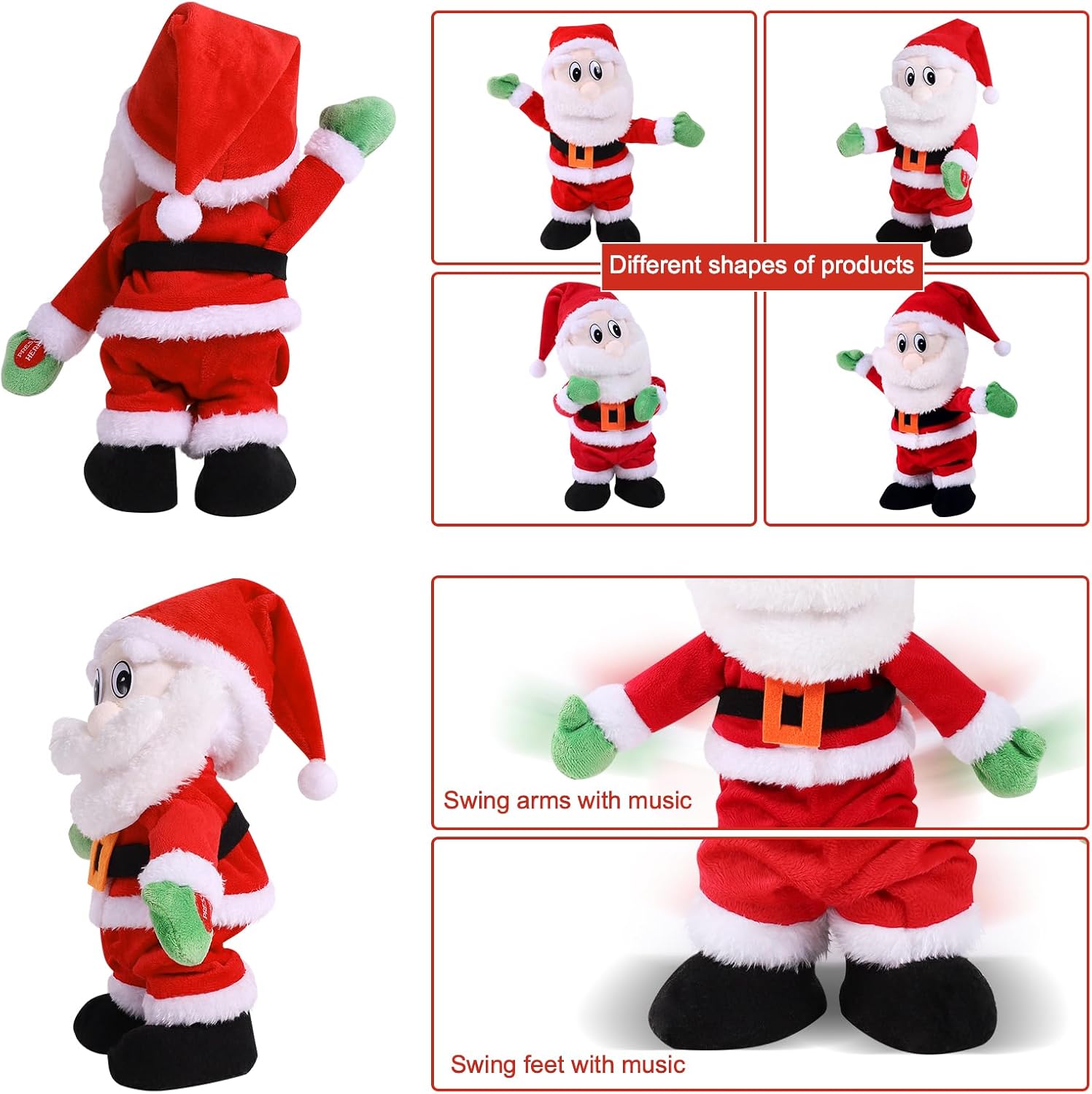 Dancing Santa Claus, Walking and Singing Santa Toy with Funny Moves and Songs,12 Inch Animated and Stuffed Christmas Doll for Xmas Party and Gift - Image 2