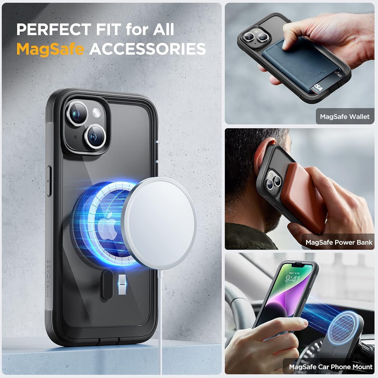 Miracase Magnetic for iPhone 14 Case 6.1",Full-Body Bumper, [Bubble Free] Built-in Tempered Glass Screen Protector+Lens Protector,Compatible with MagSafe,No Gap,Drop Proof Phone Case 14 Cover,Black - Image 7