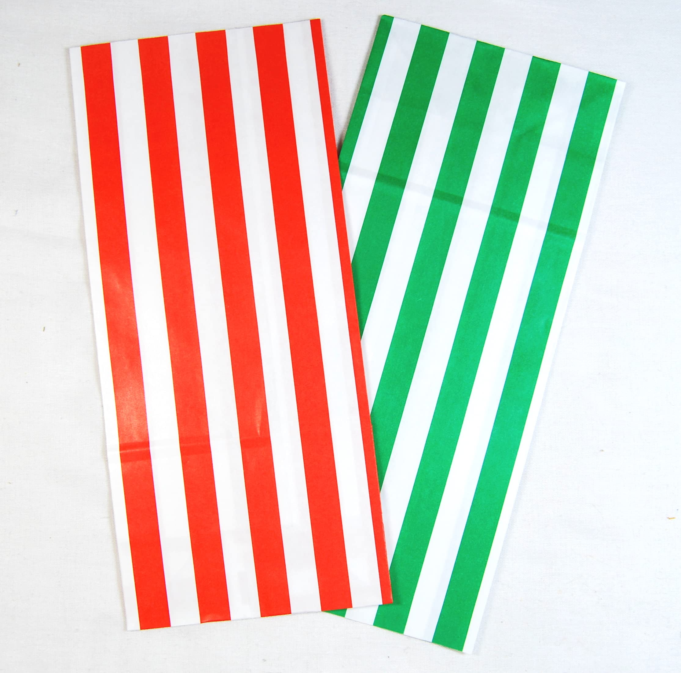 celloexpress 11cm x 24cm Paper Stripe Design Pick N Mix Candy Sweet Bags - Wedding Favour Cake Party Bags (Green & Red Stripes, Pack of 500)