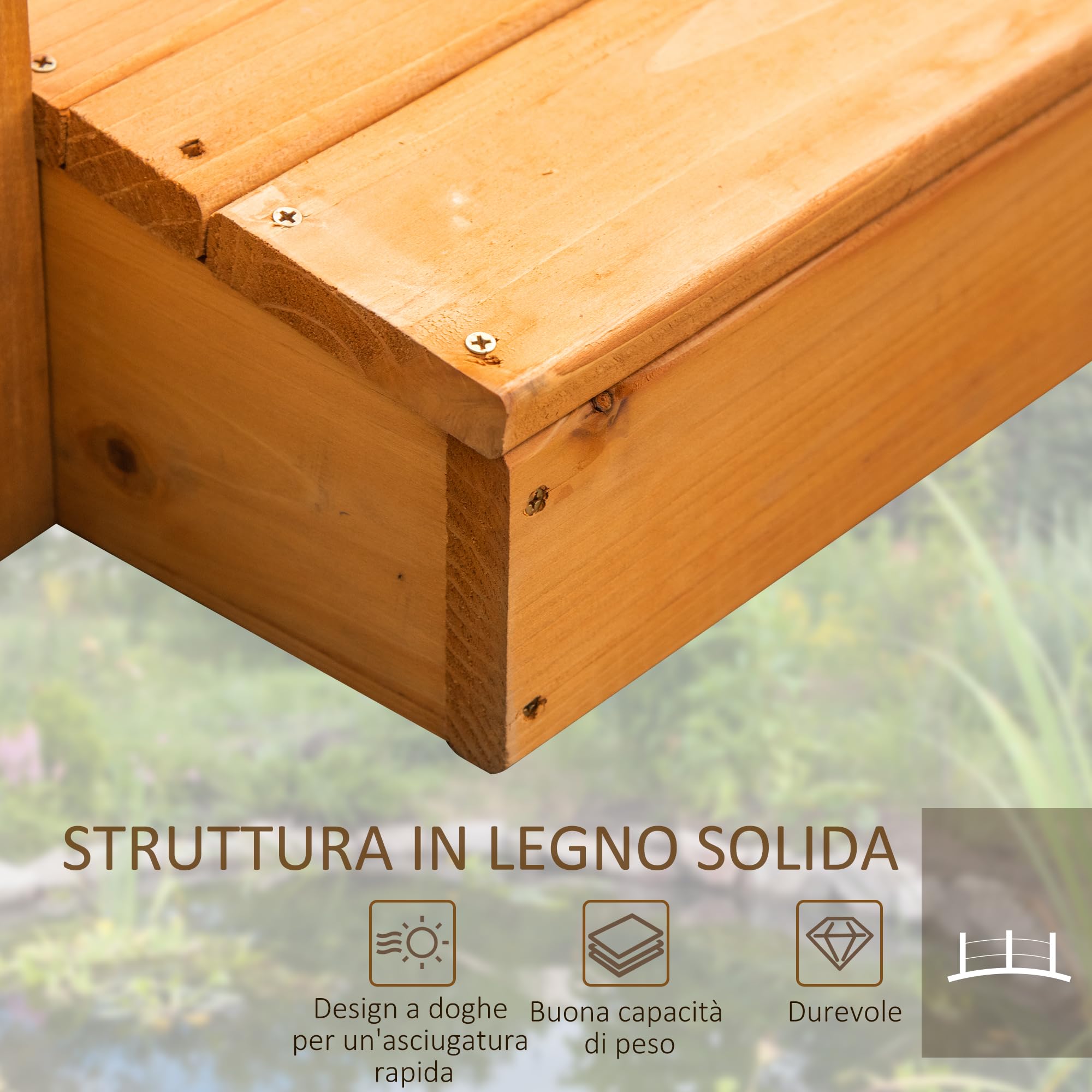 Ponte Da Giardino In Legno COSTWAY - Decorativo Ad Arco Con Doppie Sbarre, Per Cortile, Ruscelli E Fattorie - Foto 2
