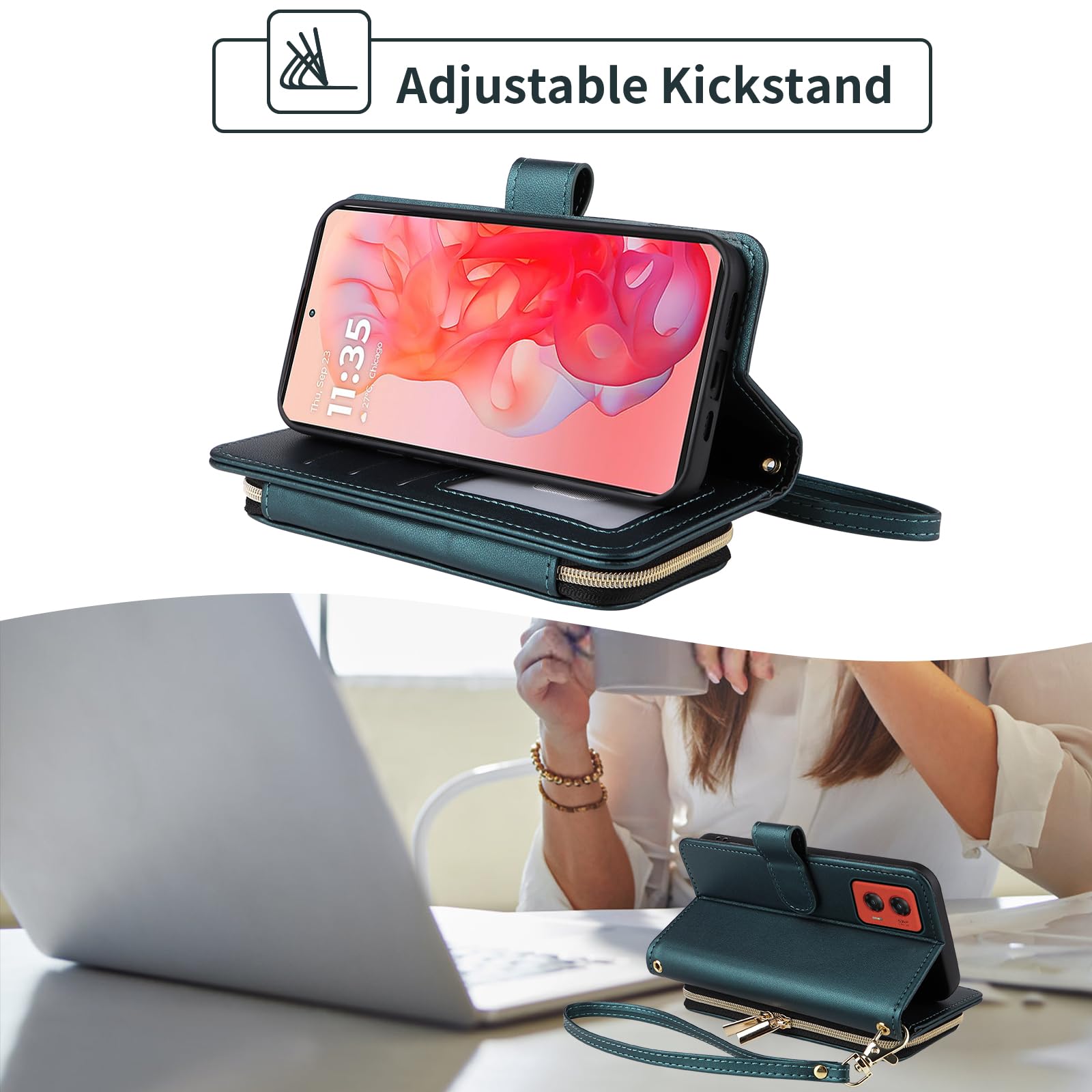 Custodia a portafoglio per Motorola Moto G Stylus 5G 2024 da donna | Ragazze, cinturino da polso/tracolla, slot per schede, borsa con cerniera Argyle, custodia per cellulare a scacchi in pelle
