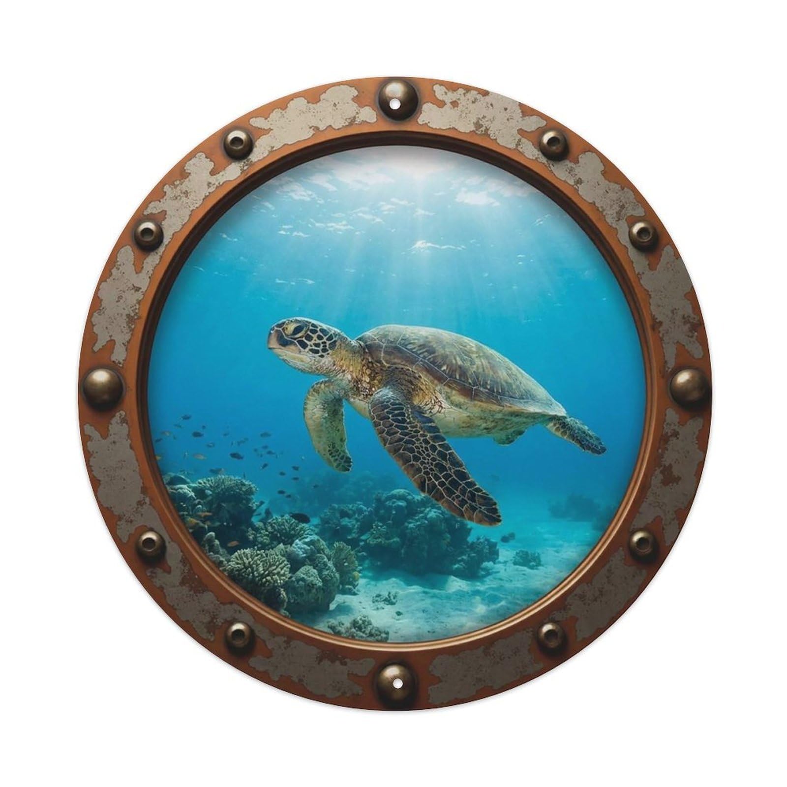 Vintage Porthole Sea Turtle Nautical Window View Metal Tin Sign