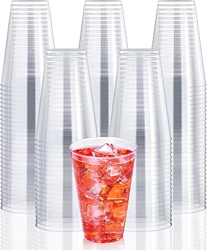 100 Pack 14oz 414ml Disposable Plastic Cups - Strong Clear Party Cups for Cold Drinks, BBQSs, Parties, Events & Picnics