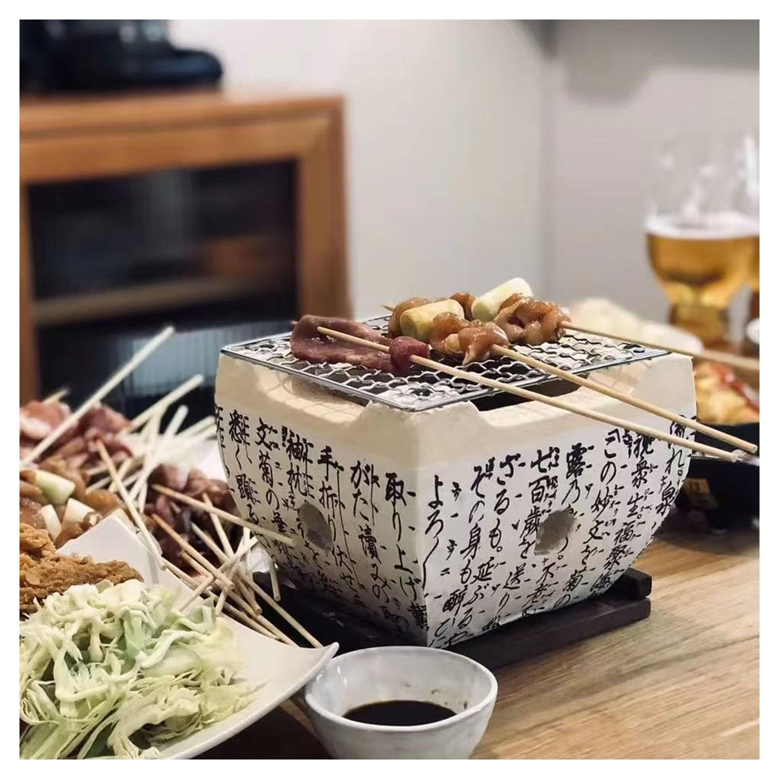 Poêle à barbecue de style japonais,barbecue portable Yakiniku Grill léger | Polyvalent Cuisine au charbon de bois, poêle à bois de camping plateau en bois for l'intérieur,le camping(11x11x10cm)