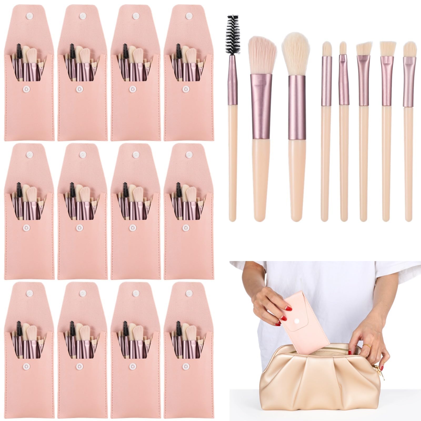 12er-Set Reise-Make-up-Pinsel, Pinsel-Aufbewahrungstasche mit 8 Pinseln, Geschenk für Brautjungfer, Kunstfaser-Pinselset für Gesicht, Rouge und Lidschatten, tragbar für Hochzeiten und Partys